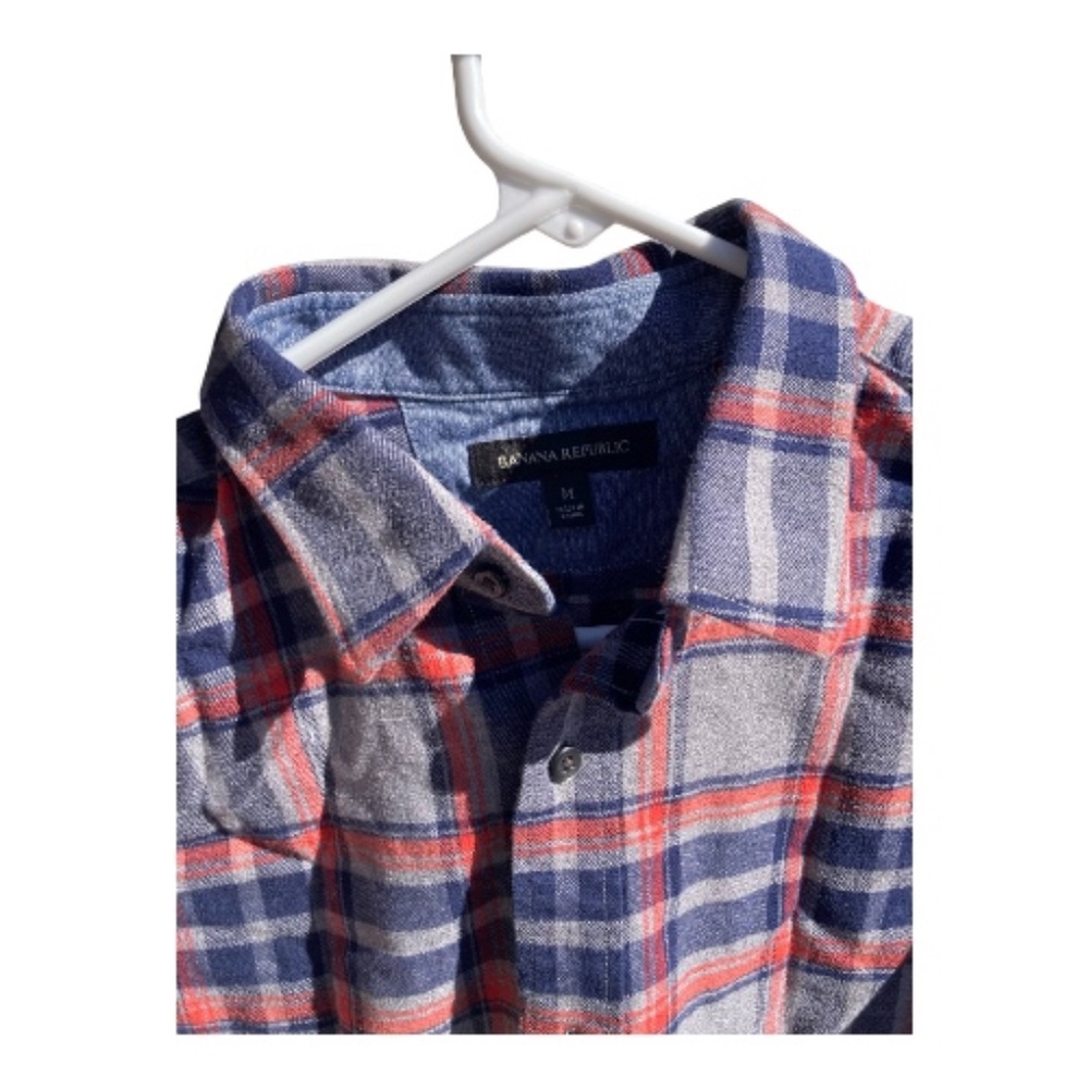 Banana Republic Shirt Flannel Plaid Cotton Long Sleeve Size Medium - Picture 2 of 9